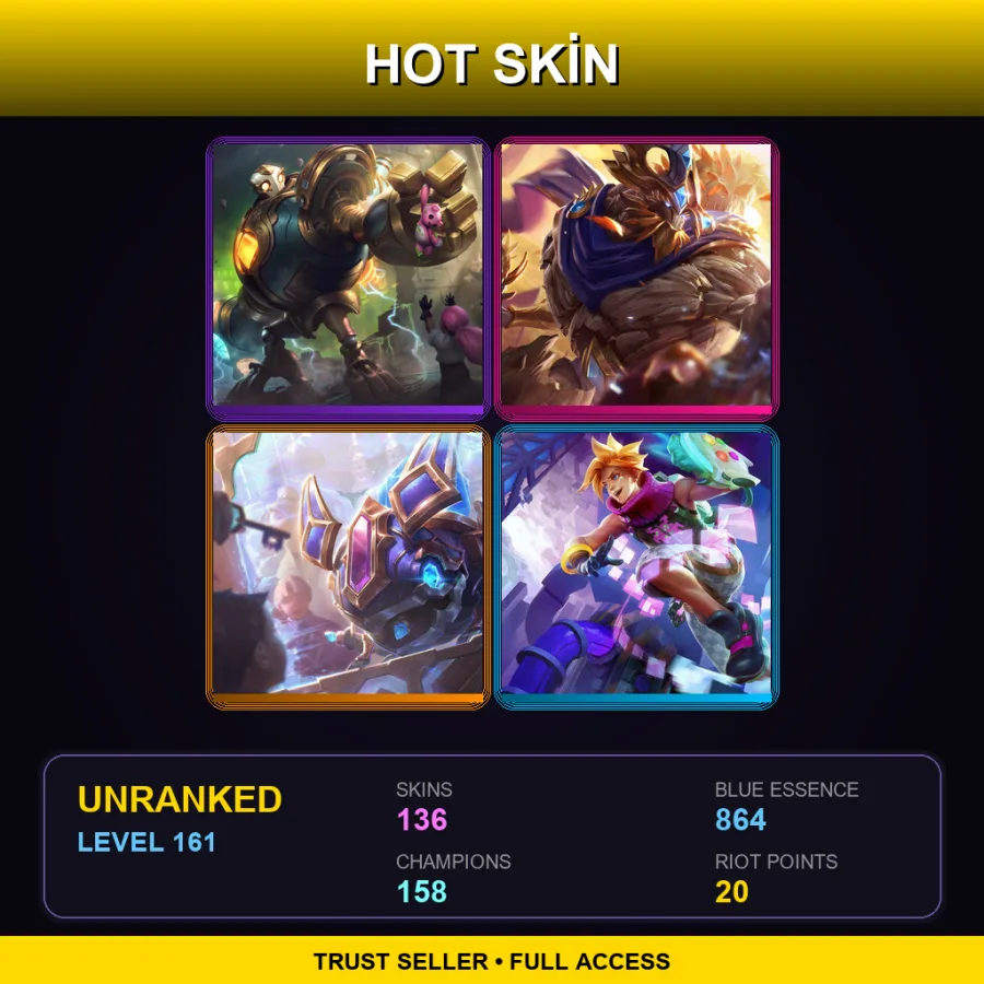 EUNE | Lv161 | Unranked | 136 Skin | 158 Champ — LoL account