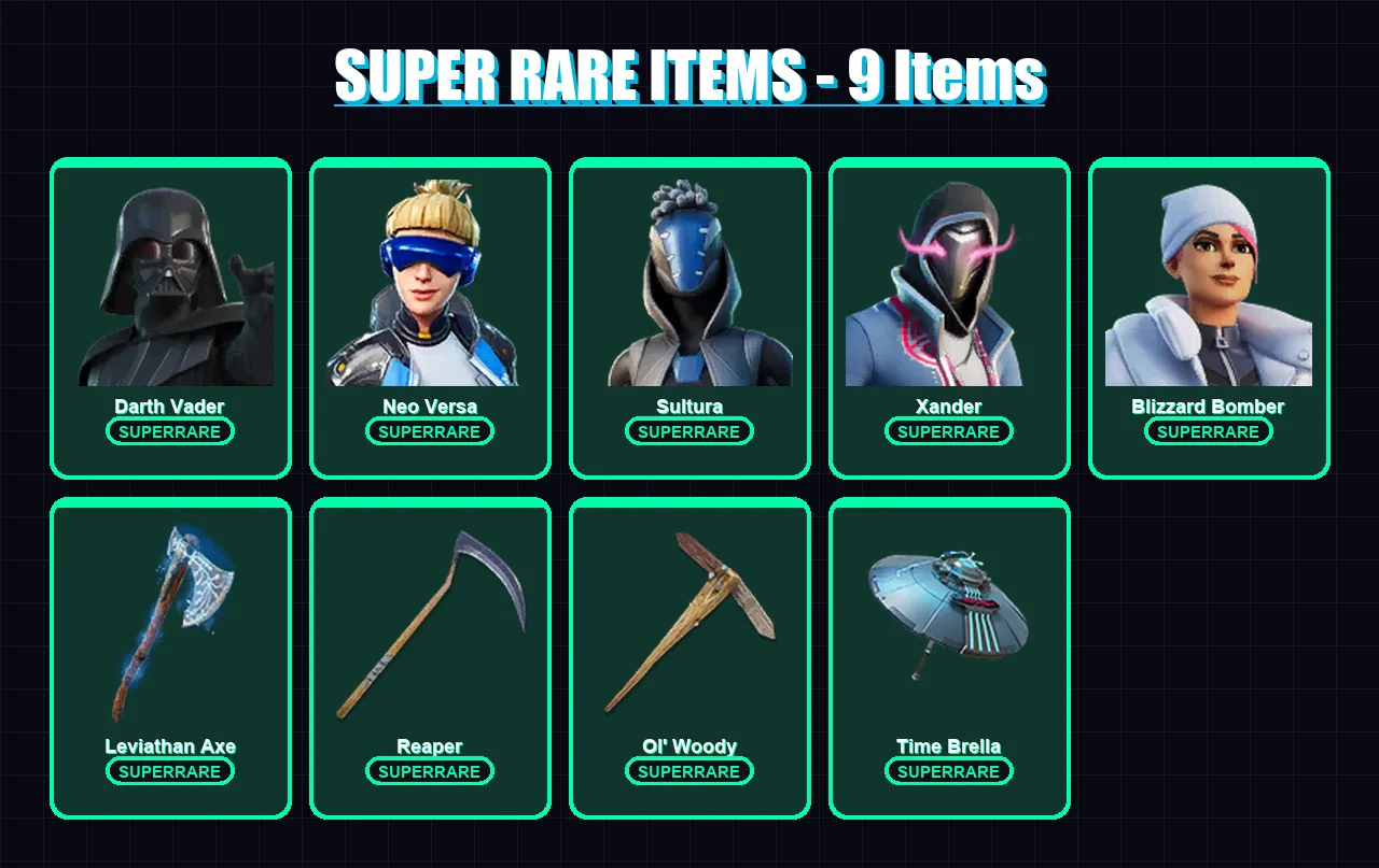 [PC/XBOX/PSN] | Darth Vader | Neo Versa | Sultura | Xander | Blizzard Bomber | 334 skin | 364 pickaxe | 302 emote | 242 glider | Lv4750