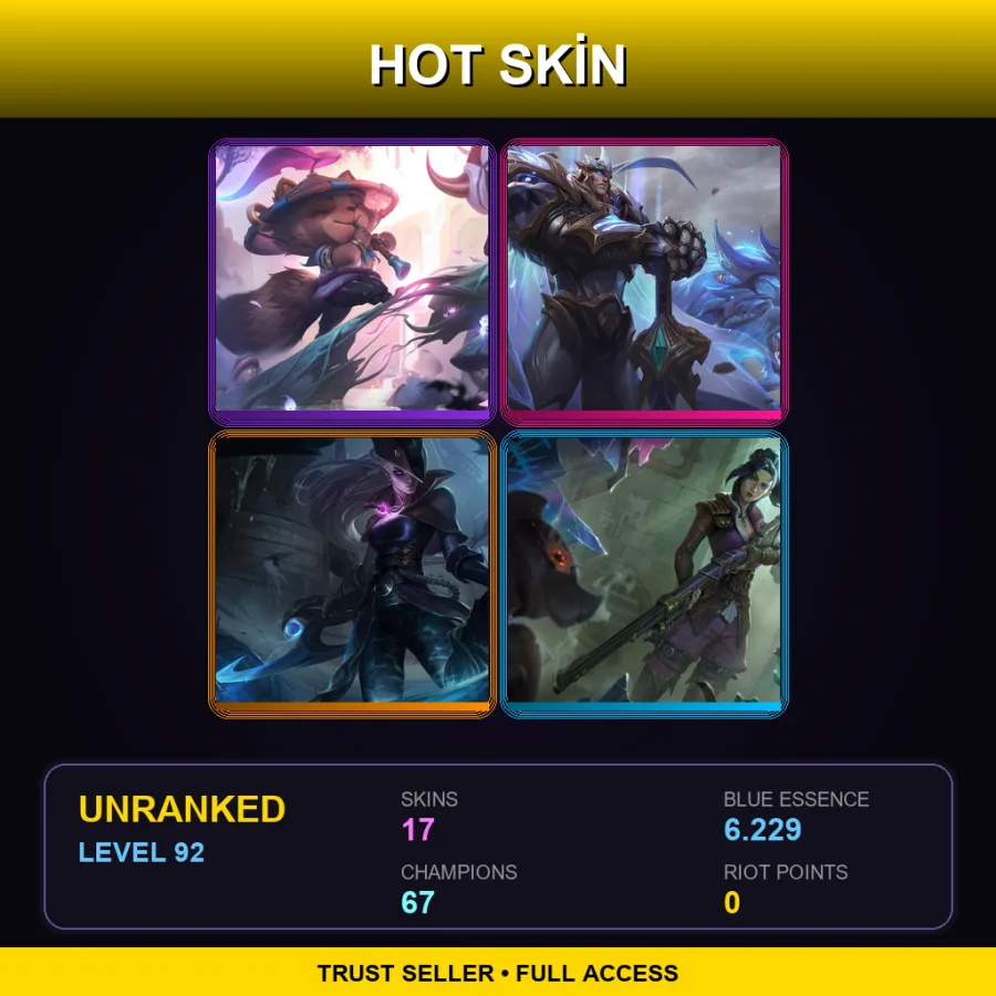 NA | Lv92 | Unranked | 17 Skin | 67 Champ