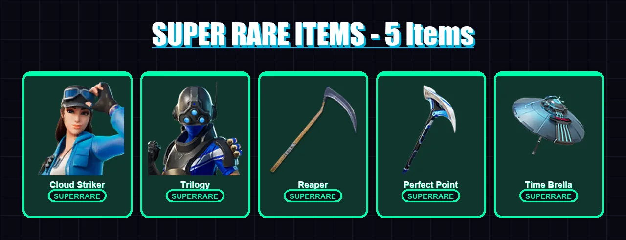 [PC] | Cloud Striker | Trilogy | Joey | Eternal Knight | Omegarok | 86 skin | 155 pickaxe | 104 emote | 120 glider | Lv2058