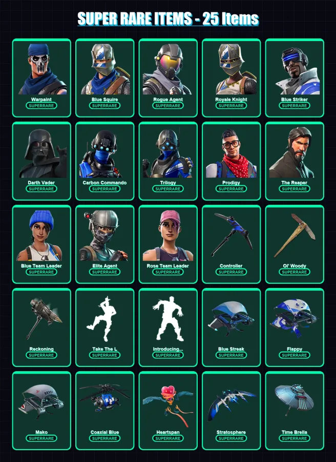 [PS4/PS5/XBOX/PC] | Warpaint | Blue Squire | Rogue Agent | Royale Knight | Blue Striker | 95 skin | 120 pickaxe | 117 emote | 128 glider | Lv1937