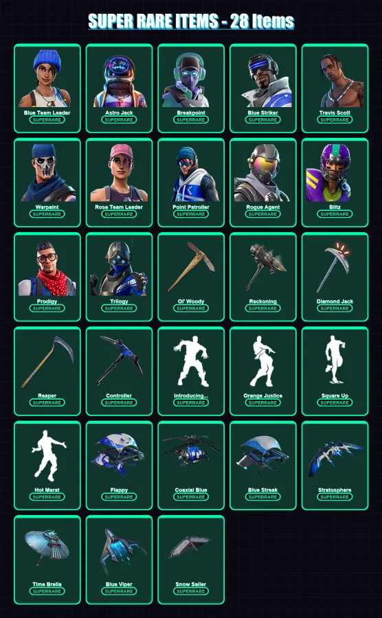 [PC] | Blue Team Leader | Astro Jack | Breakpoint | Blue Striker | Travis Scott | 157 skin | 99 pickaxe | 194 emote | 95 glider | Lv1250 — Fortnite account