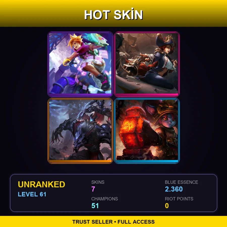 EUNE | Arcade Ezreal | Waterloo Miss Fortune | Marauder Warwick | Blacksmith Poppy | 7 Skin | 51 Champ | Lv61