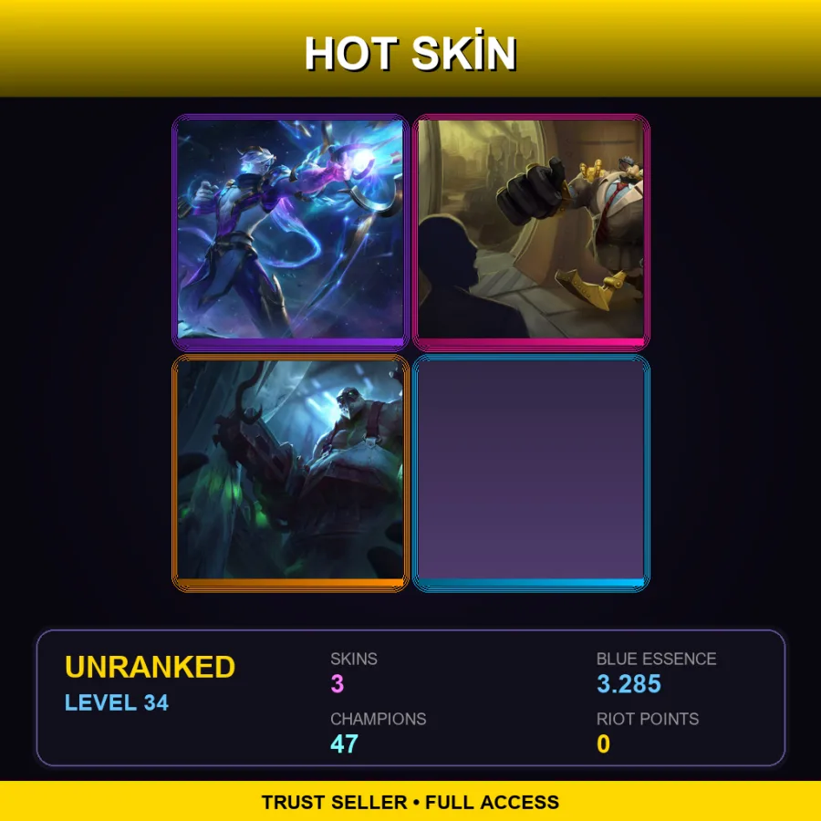 EUW | Lv34 | Unranked | 3 Skin | 47 Champ