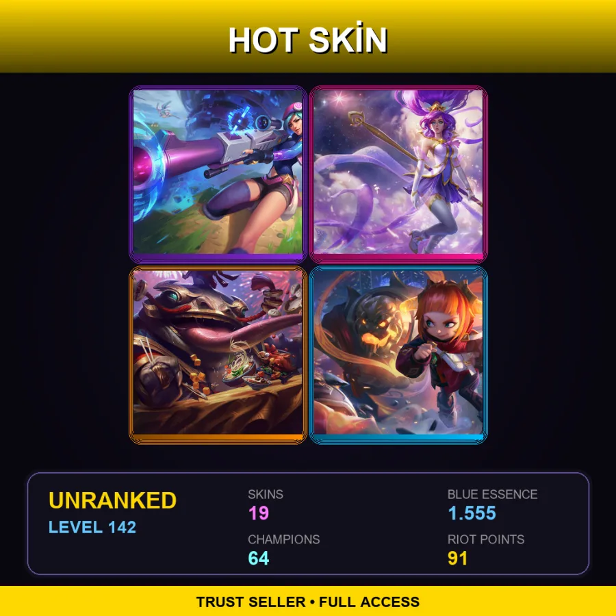 EUW | Lv142 | Unranked | 19 Skin | 64 Champ
