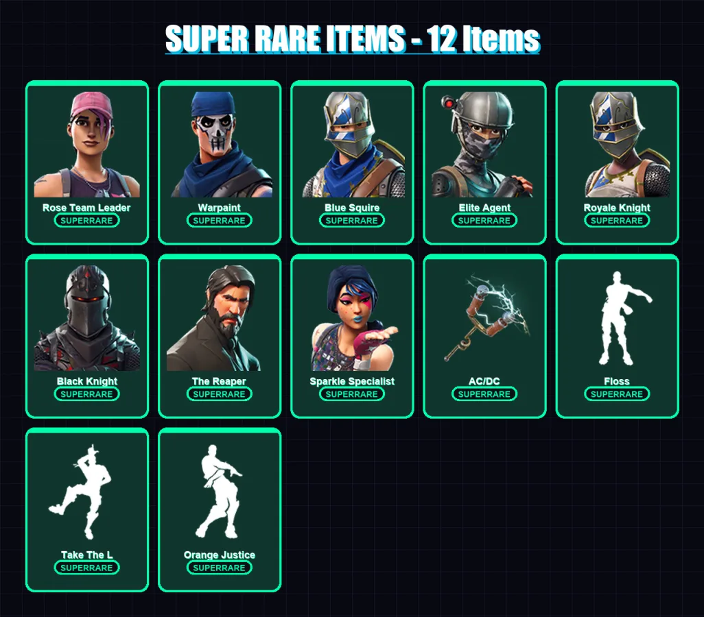 [PC/XBOX/PSN] | Rose Team Leader | Warpaint | Blue Squire | Elite Agent | Royale Knight | 19 skin | 12 pickaxe | 19 emote | 19 glider | Lv238