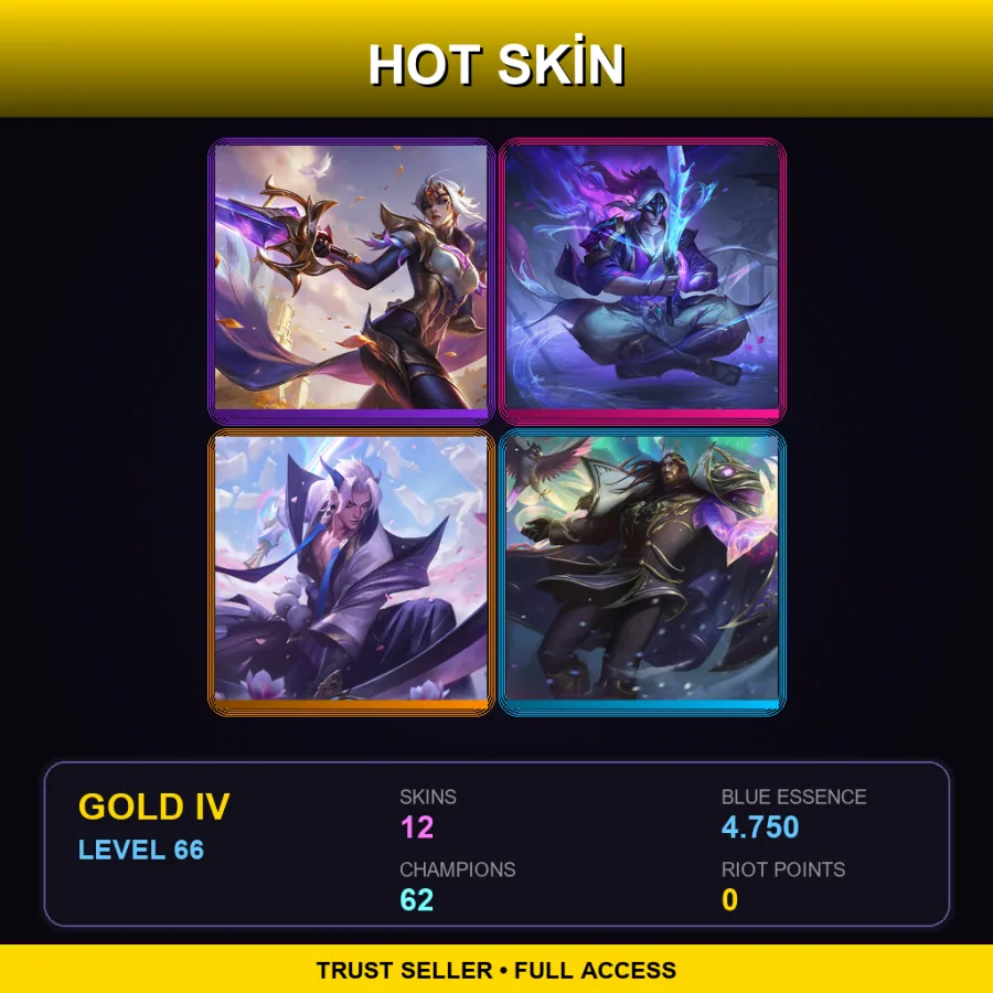 EUW | Lv66 | Gold IV | 12 Skin | 62 Champ — LoL account
