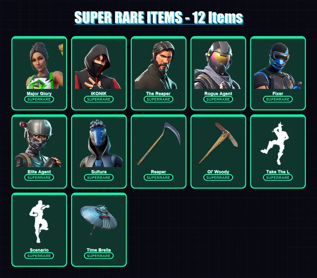 [PS4/PS5/XBOX/PC] | Major Glory | IKONIK | The Reaper | Rogue Agent | Fixer | 209 skin | 160 pickaxe | 145 emote | 100 glider | Lv1704 — Fortnite account