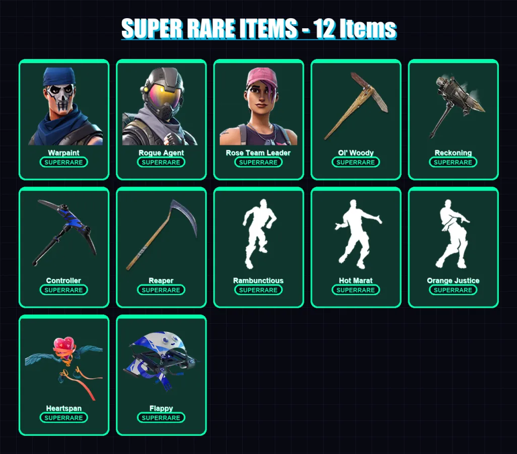 [PS4/PS5/XBOX/PC] | Warpaint | Rogue Agent | Rose Team Leader | A.I.M. | Frostbite | 106 skin | 70 pickaxe | 99 emote | 71 glider | Lv1121