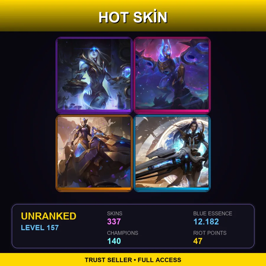 NA | Lv157 | Unranked | 337 Skin | 140 Champ — LoL account