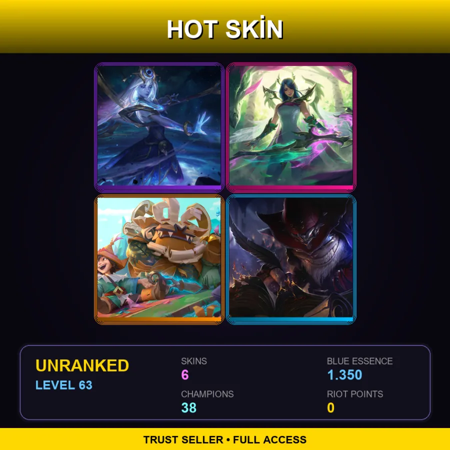 EUNE | Lv63 | Unranked | 6 Skin | 38 Champ — LoL account