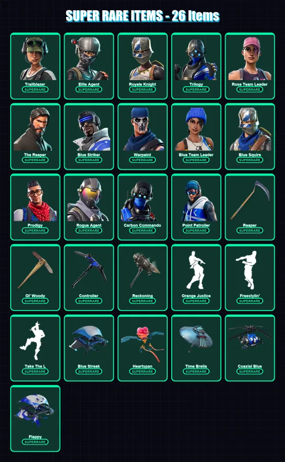 [PC/XBOX/PSN] | Trailblazer | Elite Agent | Royale Knight | Trilogy | Rose Team Leader | 120 skin | 90 pickaxe | 96 emote | 88 glider | Lv1021