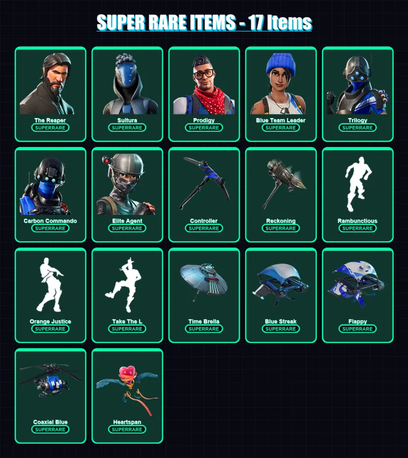 [PC/XBOX] | The Reaper | Sultura | Prodigy | Blue Team Leader | Trilogy | 90 skin | 96 pickaxe | 100 emote | 95 glider | Lv1330 — Fortnite account