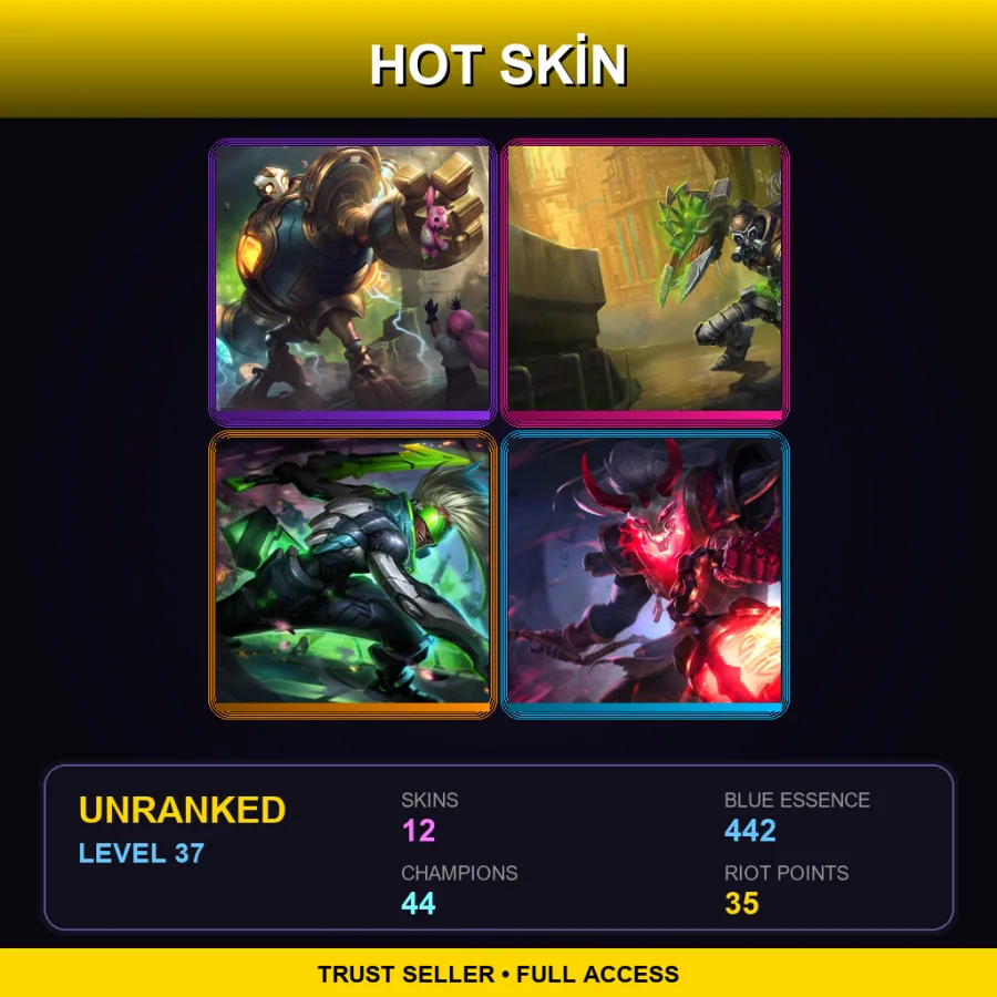 EUW | Lv37 | Unranked | 12 Skin | 44 Champ