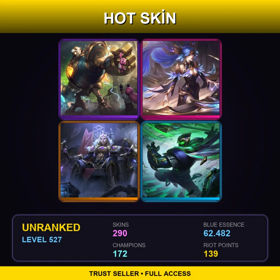 TR | Lv527 | Unranked | 290 Skin | 172 Champ — LoL account
