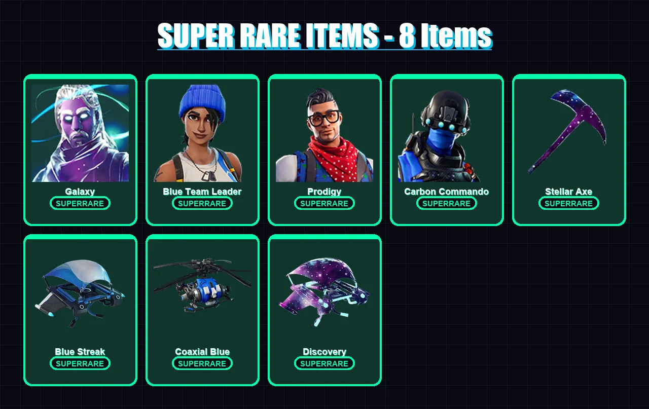 [PC/XBOX/PSN] | Galaxy | Blue Team Leader | Prodigy | Carbon Commando | Polar Peely | 6 skin | 7 pickaxe | 6 emote | 9 glider | Lv64