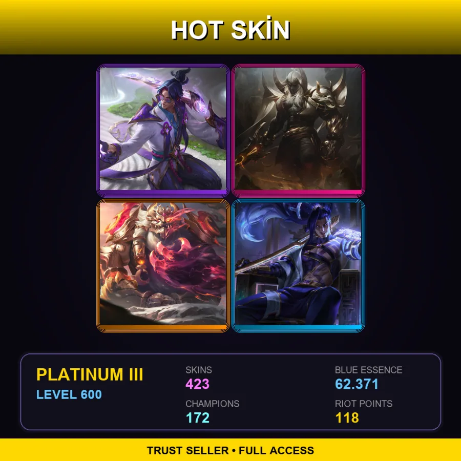EUNE | Lv600 | Platinum III | 423 Skin | 172 Champ — LoL account
