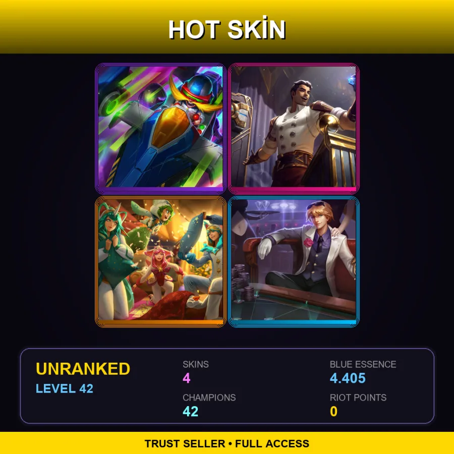 EUW | Lv42 | Unranked | 4 Skin | 42 Champ