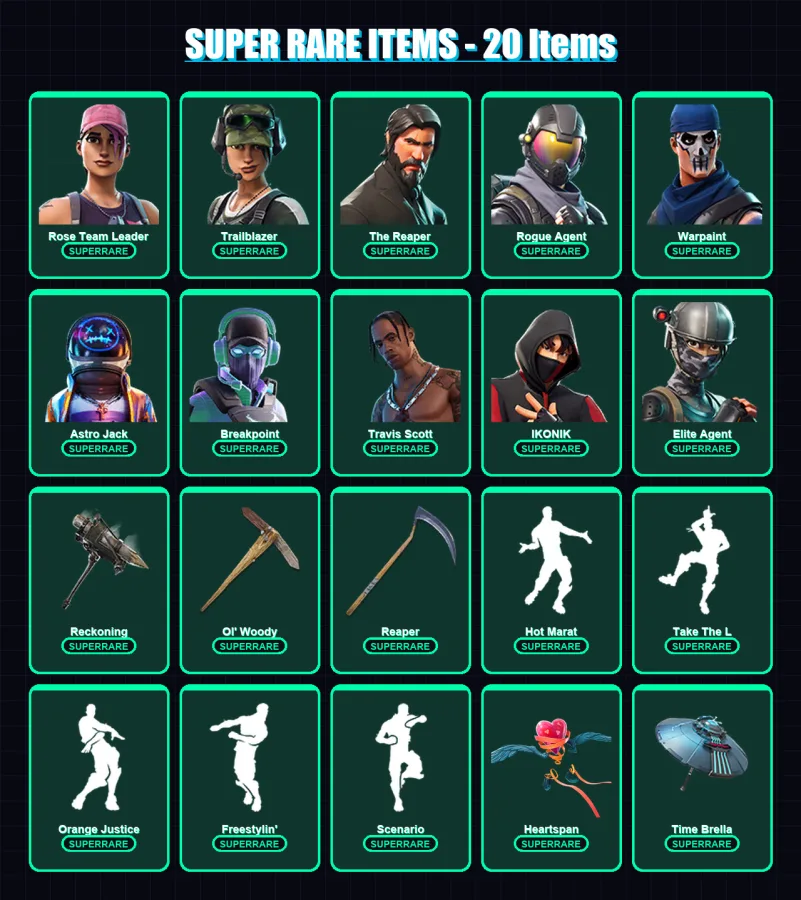 [PC/XBOX/PSN] | Rose Team Leader | Trailblazer | The Reaper | Rogue Agent | Warpaint | 230 skin | 197 pickaxe | 190 emote | 158 glider | Lv1969