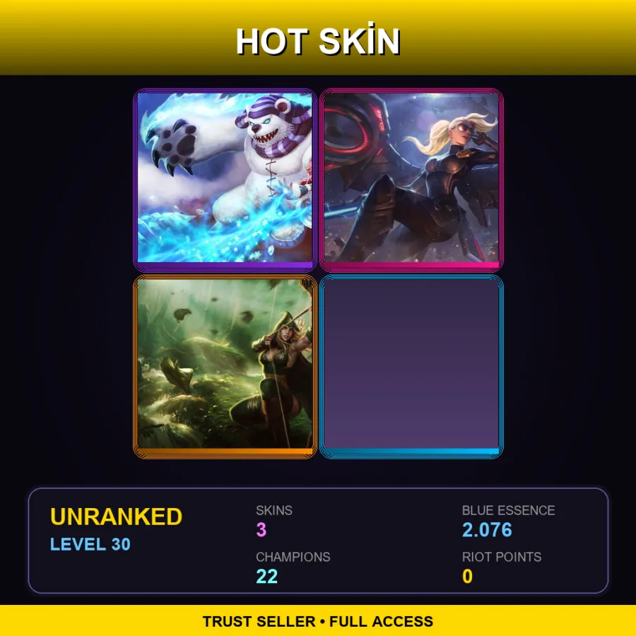 EUW | Lv30 | Unranked | 3 Skin | 22 Champ — Unranked / Smurf League of Legends