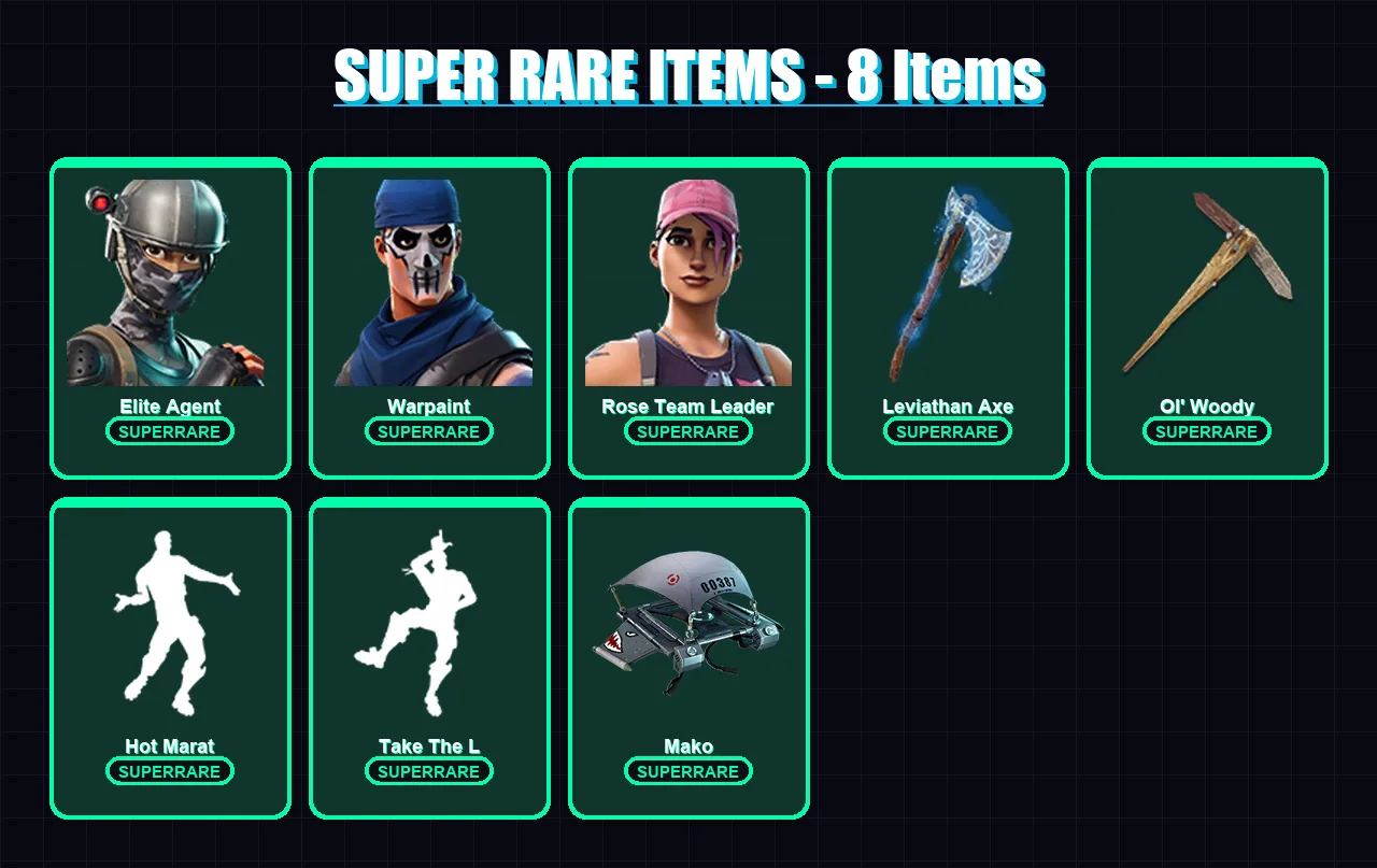 [PC/PSN] | Elite Agent | Warpaint | Rose Team Leader | Blackheart | Dark Voyager | 77 skin | 86 pickaxe | 101 emote | 71 glider | Lv1439