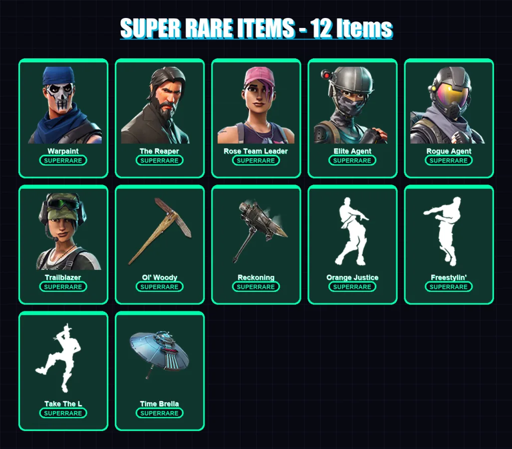 [PC/XBOX/PSN] | Warpaint | The Reaper | Rose Team Leader | Elite Agent | Rogue Agent | 87 skin | 76 pickaxe | 81 emote | 87 glider | Lv1087