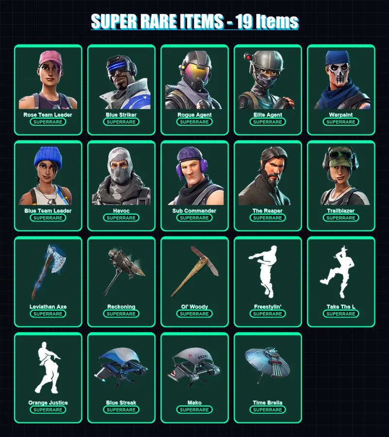 [PC/XBOX/PSN] | Rose Team Leader | Blue Striker | Rogue Agent | Elite Agent | Warpaint | 125 skin | 158 pickaxe | 110 emote | 143 glider | Lv2524