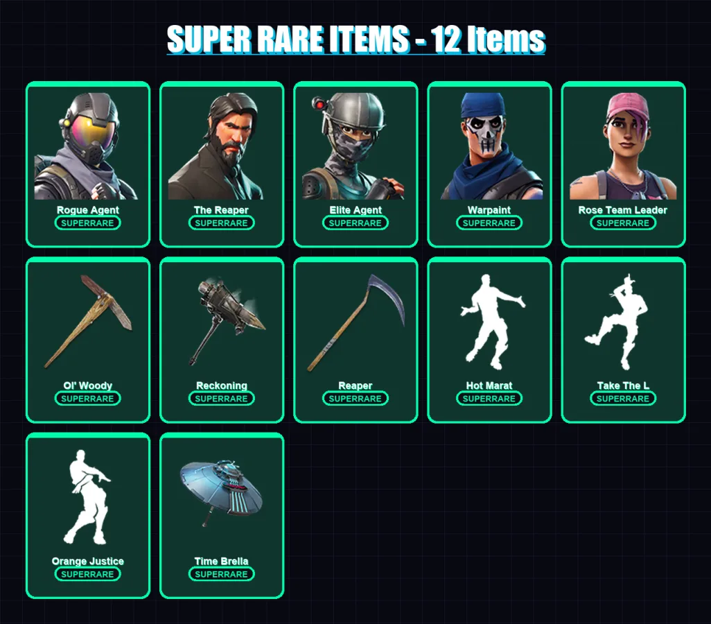 [PS4/PS5/XBOX/PC] | Rogue Agent | The Reaper | Elite Agent | Warpaint | Rose Team Leader | 127 skin | 120 pickaxe | 143 emote | 130 glider | Lv2060