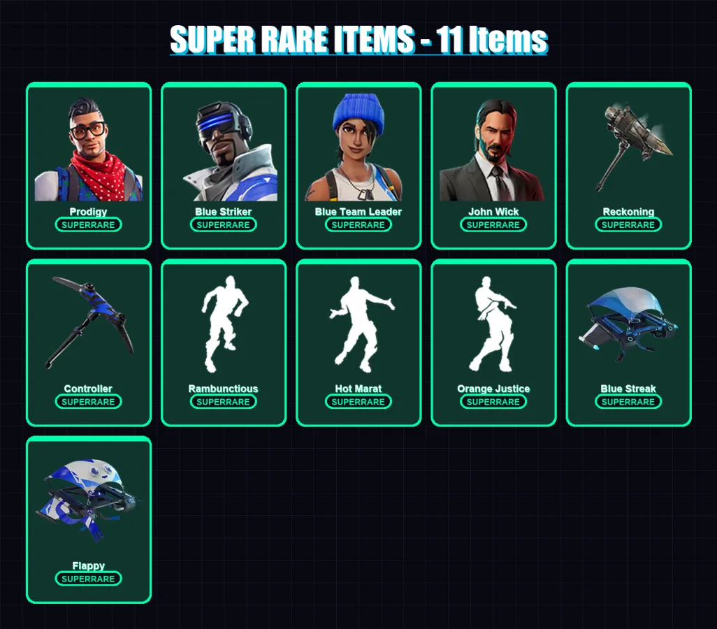 [PC/XBOX/PSN] | Prodigy | Blue Striker | Blue Team Leader | John Wick | Singularity | 86 skin | 62 pickaxe | 76 emote | 70 glider | Lv892