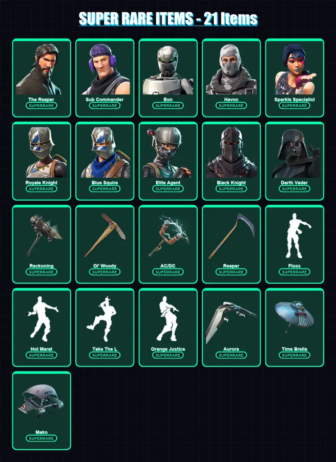 [PC] | The Reaper | Sub Commander | Eon | Havoc | Sparkle Specialist | 149 skin | 162 pickaxe | 135 emote | 141 glider | Lv2296
