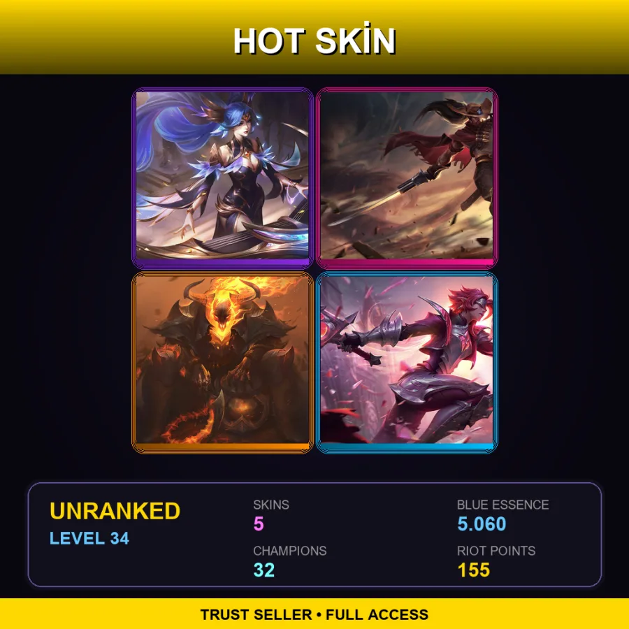 EUW | Victorious Sona | High Noon Yasuo | High Noon Thresh | Broken Covenant Riven | 5 Skin | 32 Champ | Lv34