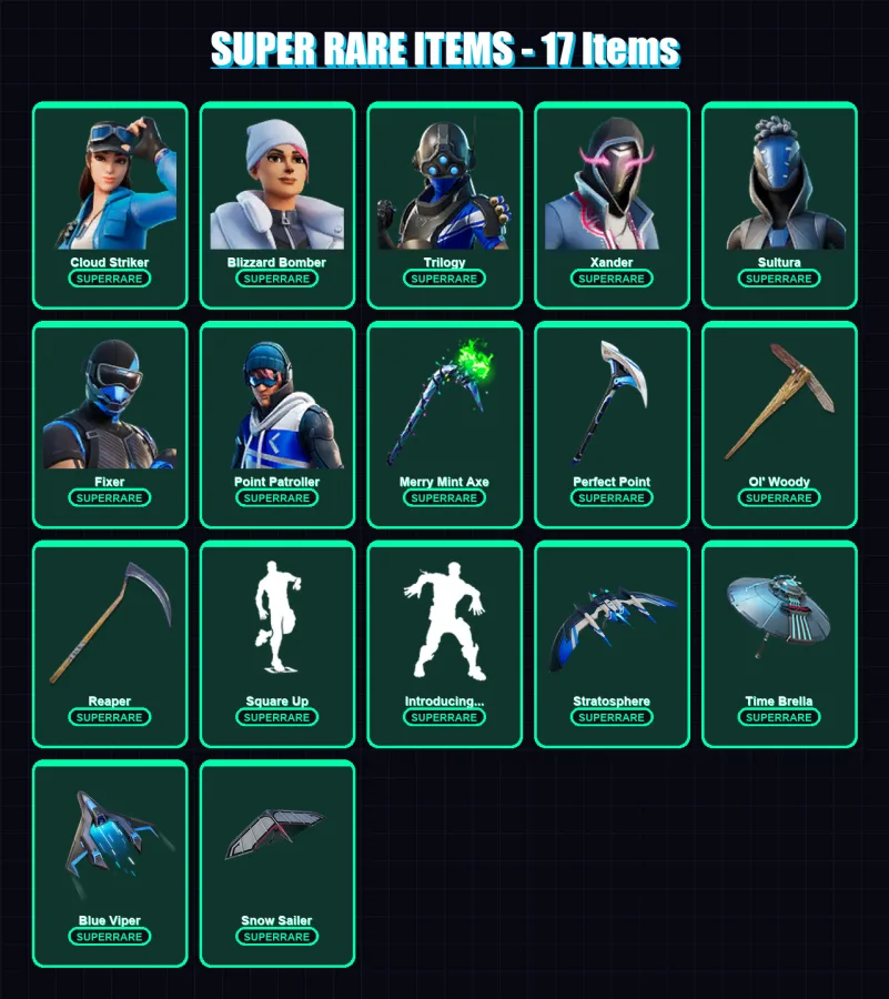 [PS4/PS5/XBOX/PC] | Cloud Striker | Blizzard Bomber | Trilogy | Xander | Sultura | 201 skin | 216 pickaxe | 152 emote | 133 glider | Lv1701