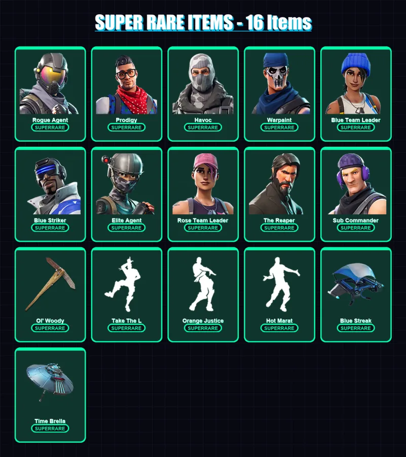 [PS4/PS5/XBOX/PC] | Rogue Agent | Prodigy | Havoc | Warpaint | Blue Team Leader | 54 skin | 41 pickaxe | 52 emote | 55 glider | Lv718
