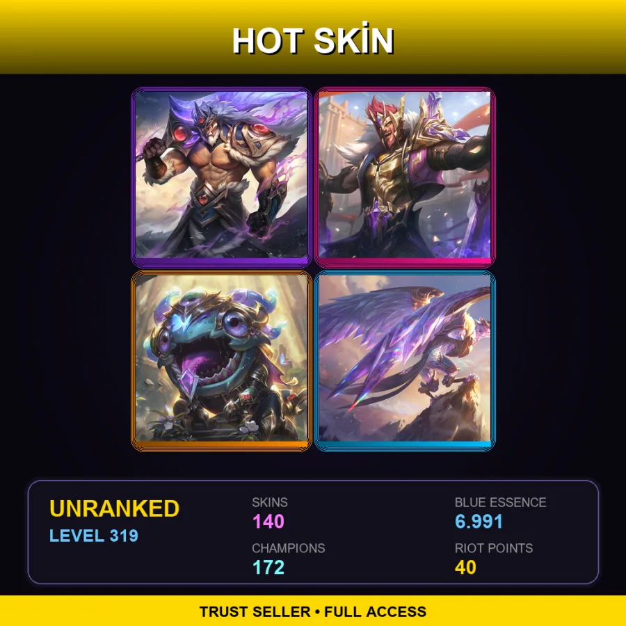 EUW | Lv319 | Unranked | 140 Skin | 172 Champ