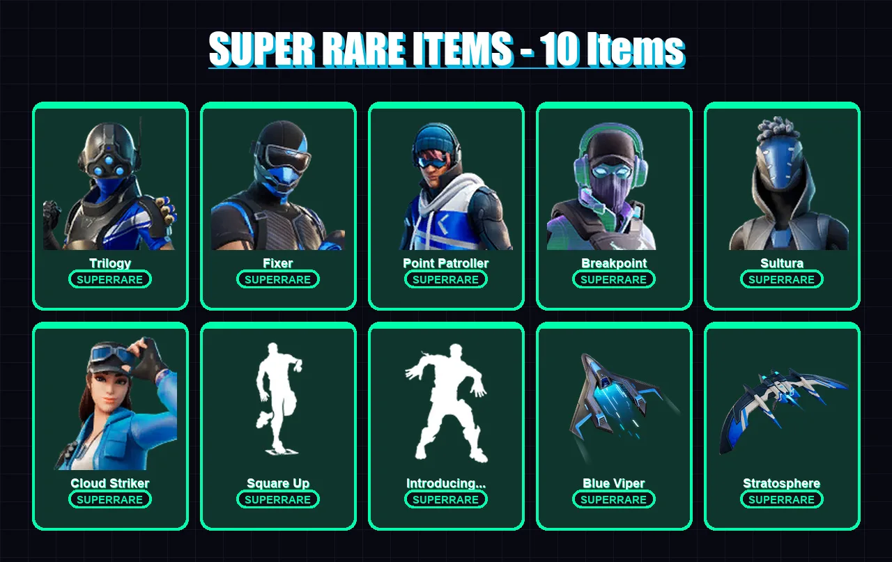 [PC] | Trilogy | Fixer | Point Patroller | Breakpoint | Sultura | 80 skin | 80 pickaxe | 79 emote | 77 glider | Lv1262 — Fortnite account