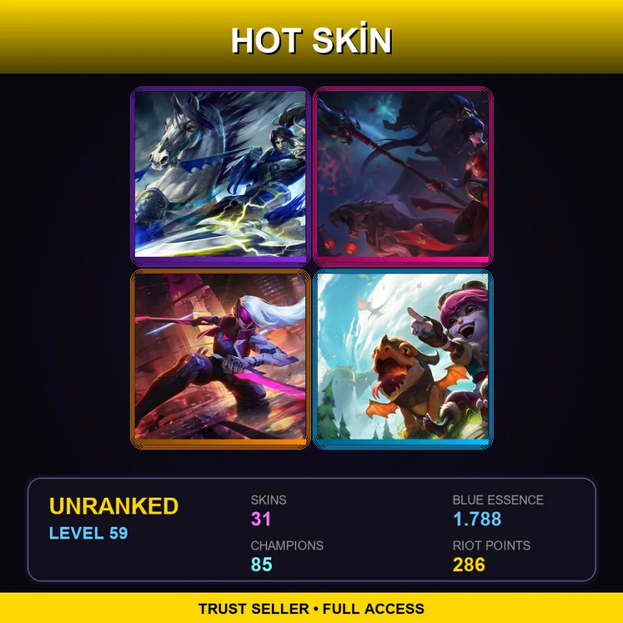 SG | Lv59 | Unranked | 31 Skin | 85 Champ — LoL account