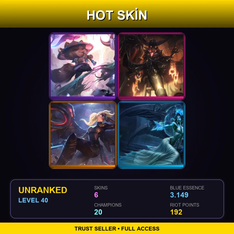 EUW | Lv40 | Unranked | 6 Skin | 20 Champ