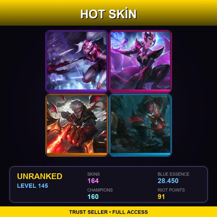 TW | Challenger Nidalee | Challenger Ahri | Conqueror Varus | Conqueror Nautilus | 164 Skin | 160 Champ | Lv145