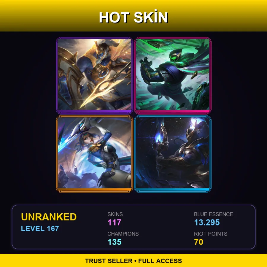 EUW | Prestige Ascended Pantheon | Conqueror Jax | Pulsefire Fiora | Cosmic Defender Xin Zhao | 117 Skin | 135 Champ | Lv167