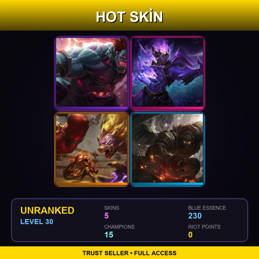 EUW | Lv30 | Unranked | 5 Skin | 15 Champ