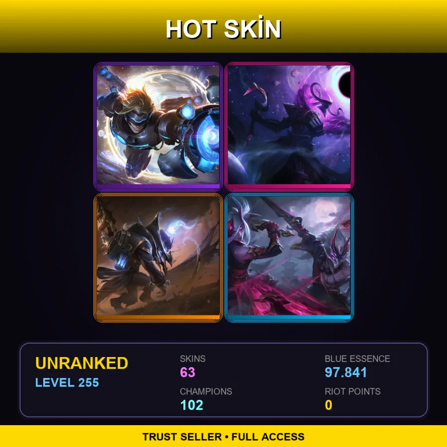 LAN | Lv255 | Unranked | 63 Skin | 102 Champ — LoL account