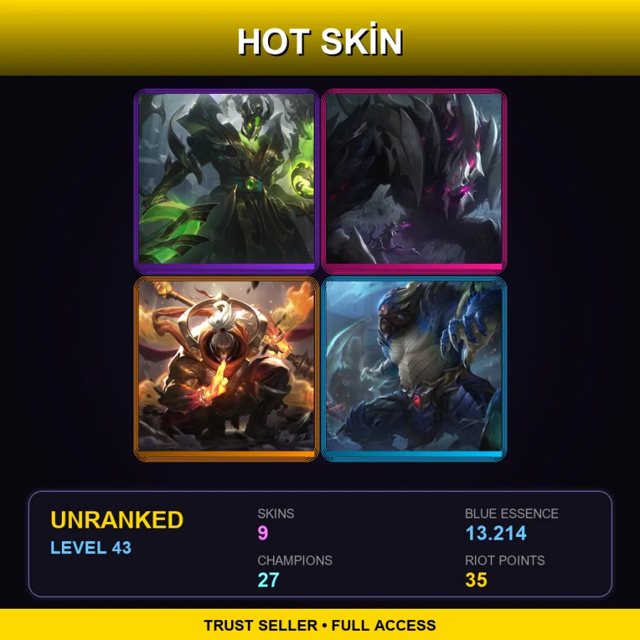 EUW | Lv43 | Unranked | 9 Skin | 27 Champ
