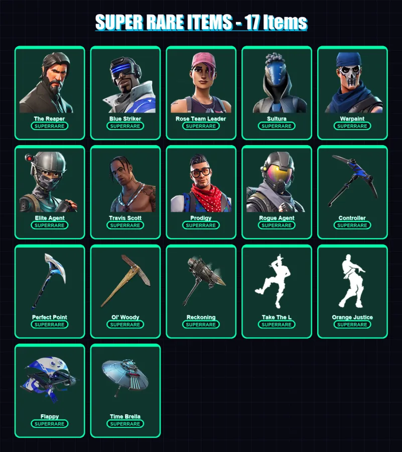 [PS4/PS5/XBOX/PC] | The Reaper | Blue Striker | Rose Team Leader | Sultura | Warpaint | 118 skin | 103 pickaxe | 101 emote | 104 glider | Lv1520