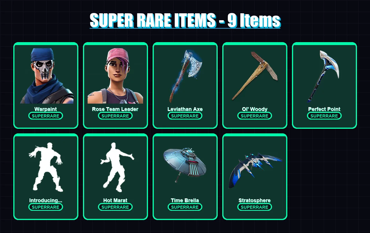 [PC] | Warpaint | Rose Team Leader | Mandalorian | The Ice King | Galaxia | 119 skin | 129 pickaxe | 137 emote | 127 glider | Lv2459