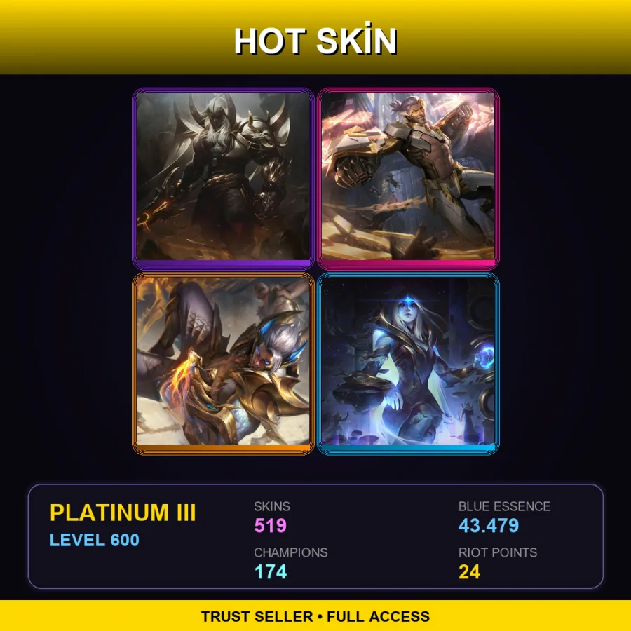 EUW | Lv600 | Platinum III | 519 Skin | 174 Champ