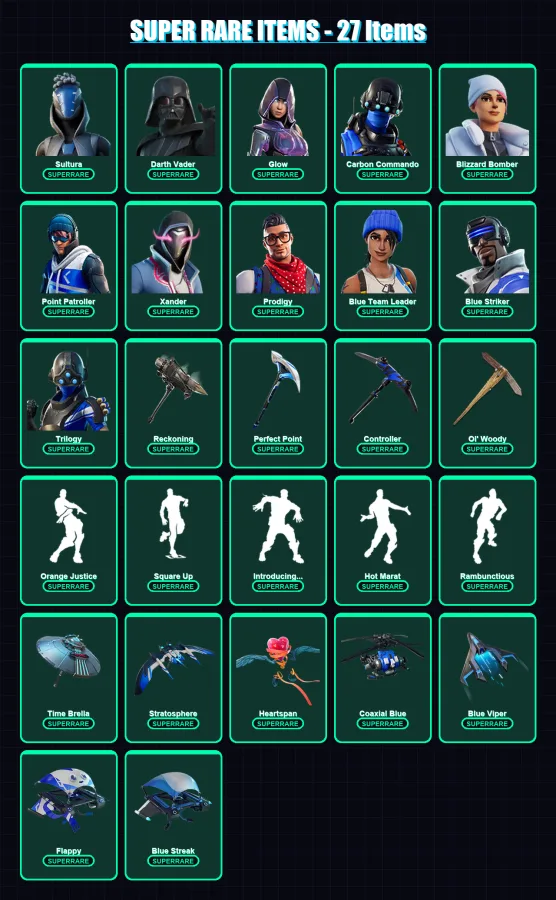 [PS4/PS5/PC] | Sultura | Darth Vader | Glow | Carbon Commando | Blizzard Bomber | 290 skin | 282 pickaxe | 197 emote | 223 glider | Lv3231