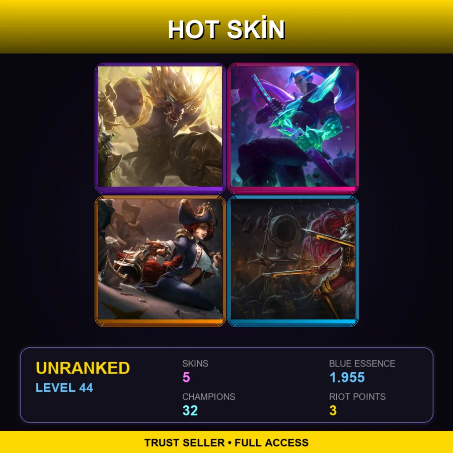 NA | Lv44 | Unranked | 5 Skin | 32 Champ — LoL account