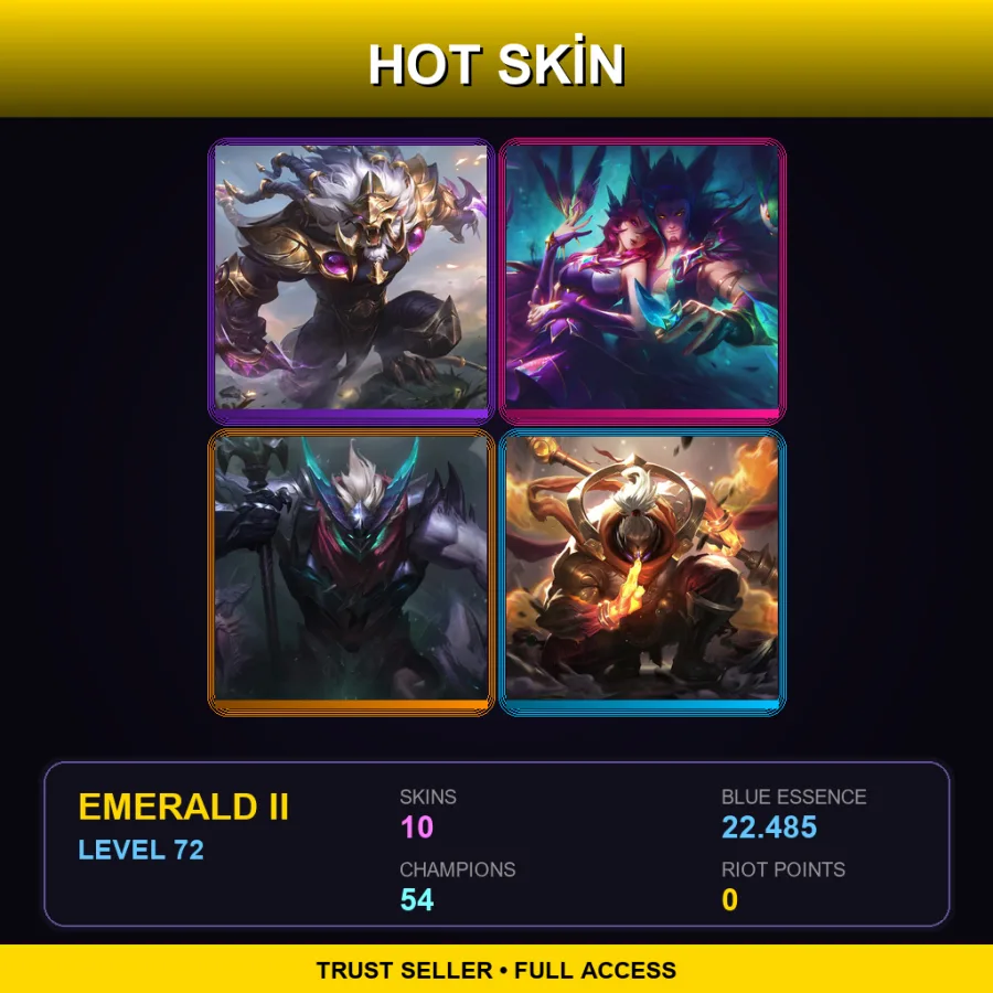 EUW | Lv72 | Emerald II | 10 Skin | 54 Champ