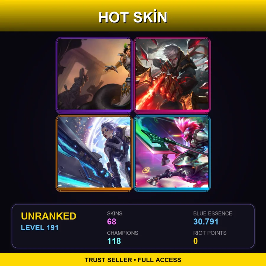 LAN | Lv191 | Unranked | 68 Skin | 118 Champ — LoL account
