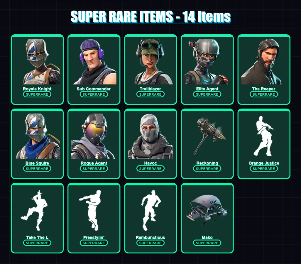 [PC/PSN] | Royale Knight | Sub Commander | Trailblazer | Elite Agent | The Reaper | 37 skin | 23 pickaxe | 46 emote | 36 glider | Lv485 — Fortnite account